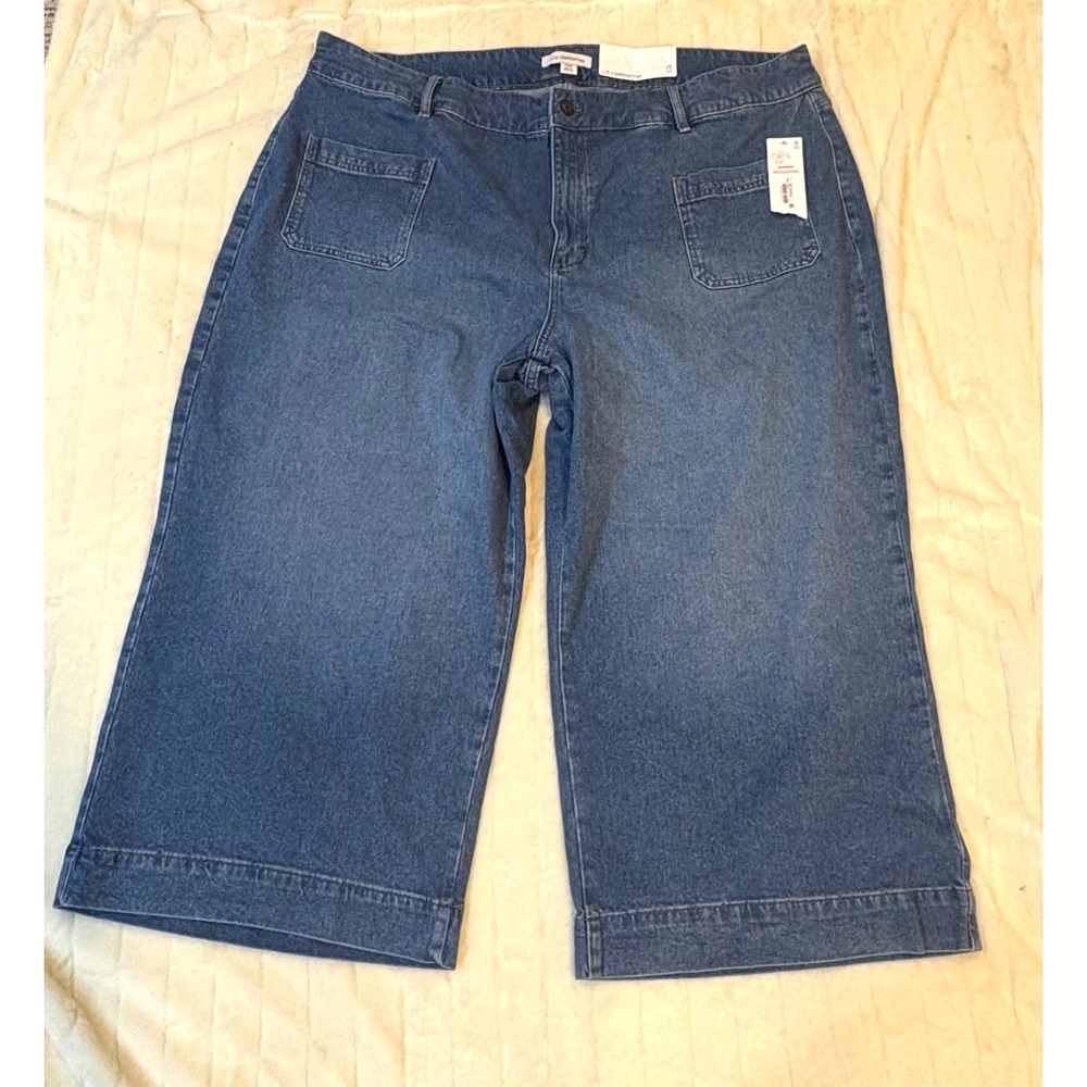 Liz Claiborne Women 22W Blue Denim Wide Leg Cropped Culotte Jeans NWT - Picture 3 of 11